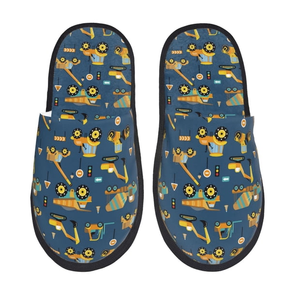 Fotbe Modern Excavator Pantuflas Peludas para Mujer con Estampado, Zapatillas de Peluche, Zapatos de Invierno para Casa, Uso Interior y Exterior-Large