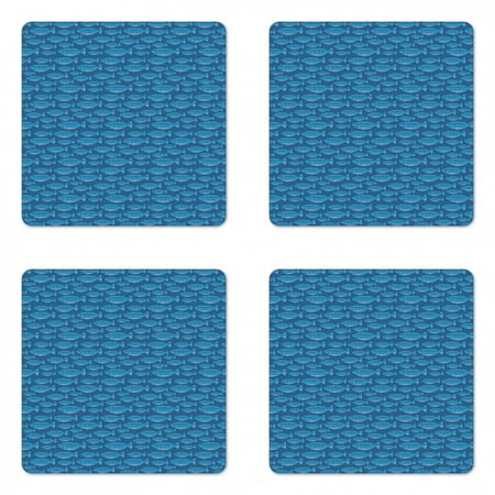 

Fish Coaster Set of 4 Doodle Arrangement of Fish with Dots in Blue Shades Nautical Life Theme Square Hardboard Gloss Coasters Standard Size Blue Pale Blue White by Ambesonne