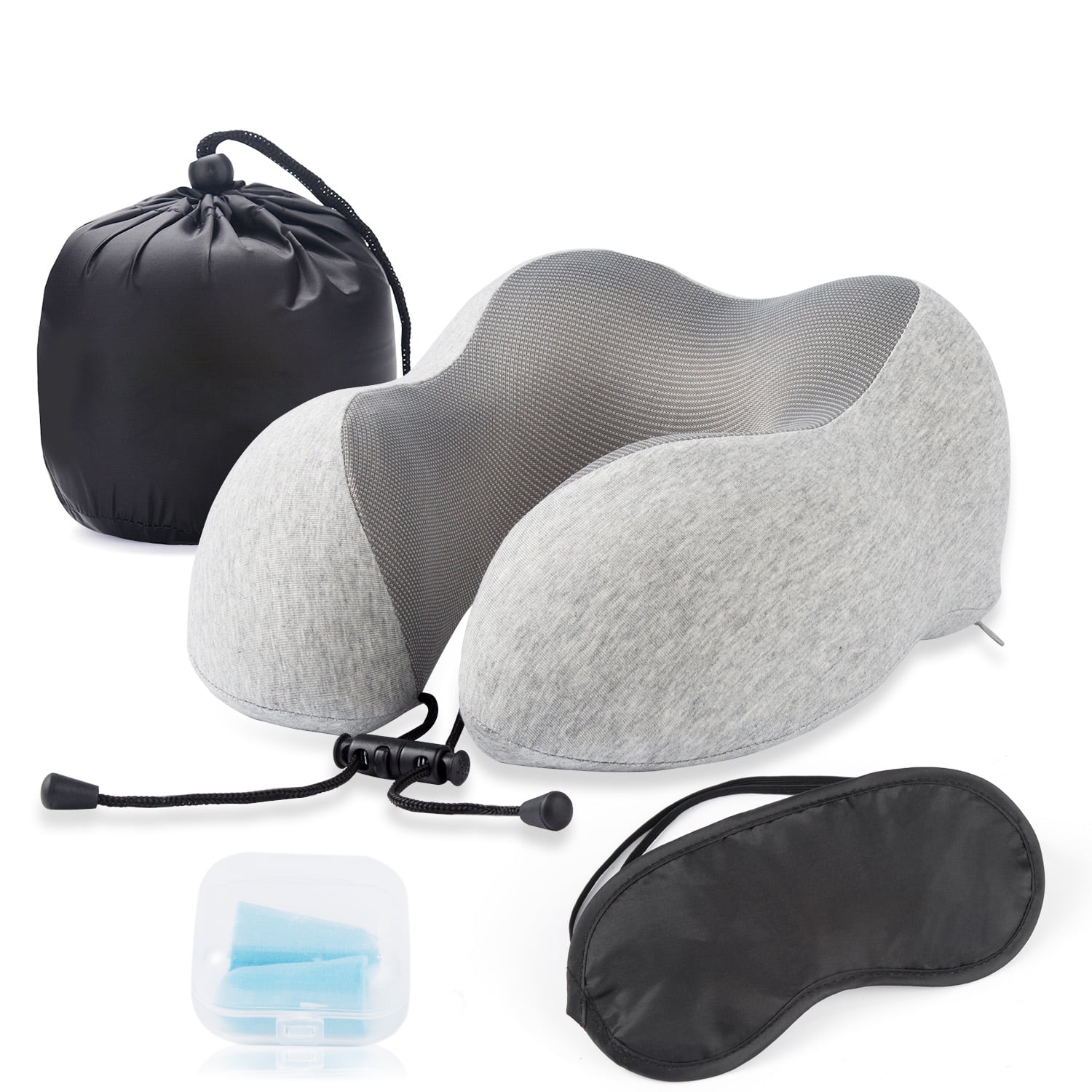 Earplugs TraverseBySimpson Travel Pillow Travel Kit Including Matching Color Eye Masks 100% Pure Memory Foam Neck Pillow Valvet Cover & Nylon Bag Machine Washable Grey Matching Color Eye Mask