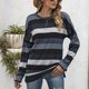 thumbnail image 2 of Camisa de punto Poliéster Cuello redondo de moda Manga larga Rayas Primavera Verano Top para mujer, 2 of 6