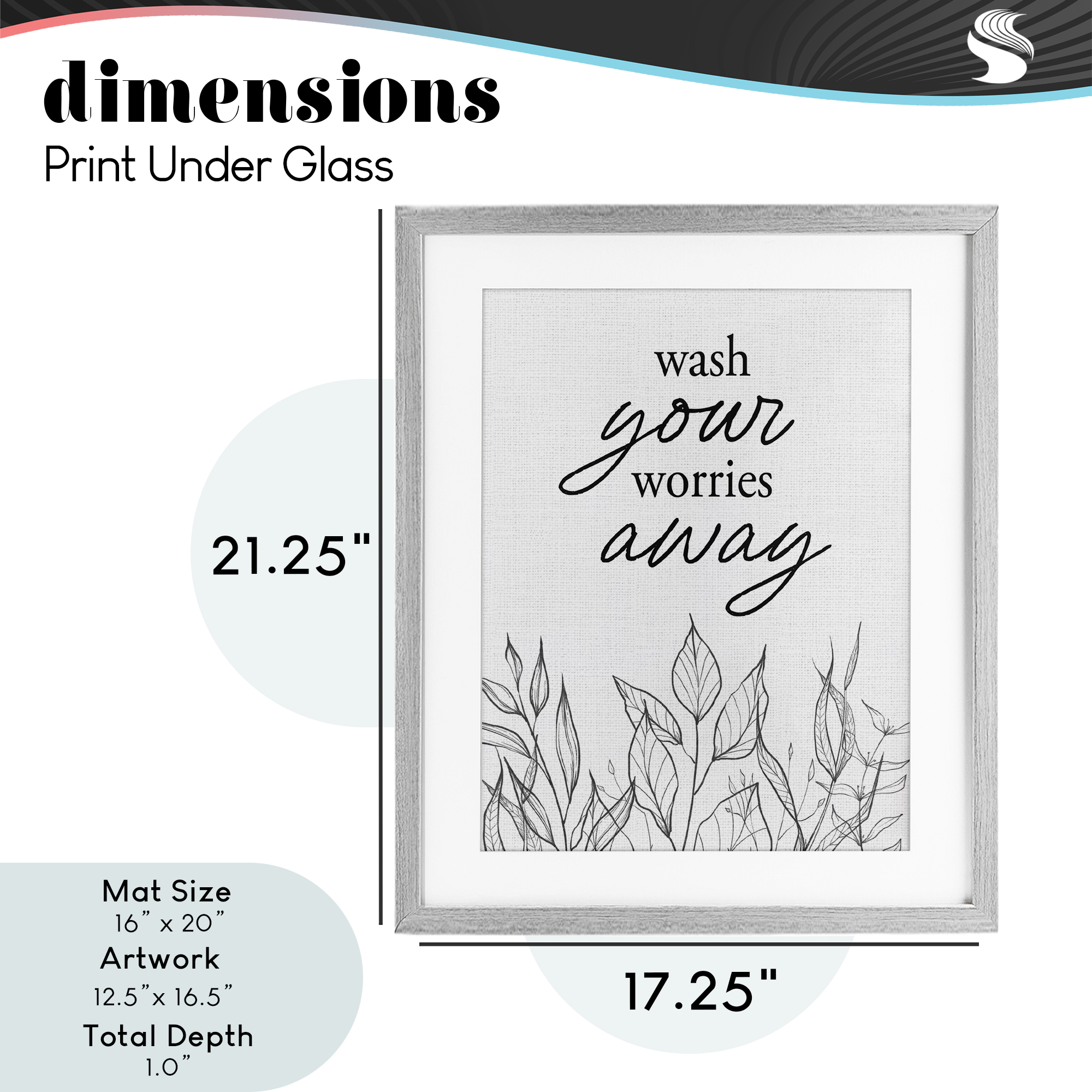 Wash Your Worries Away Minimalist Gray Framed Print Under Glass, design by Lettered and Lined