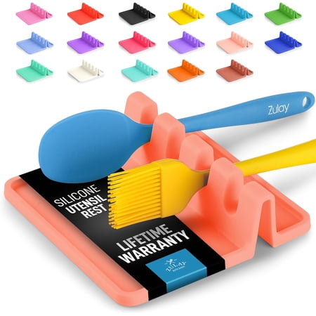 Zulay Silicone Utensil Rest with Drip Pad for Multiple Utensils BPA-Free Stove Top - Peach