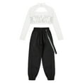 thumbnail image 4 of Alvivi Girls 2 Piece Hip-hop Dance Outfits Sequin Long Sleeve Crop Top with Cargo Pants Streetwear Silver 6, 4 of 7