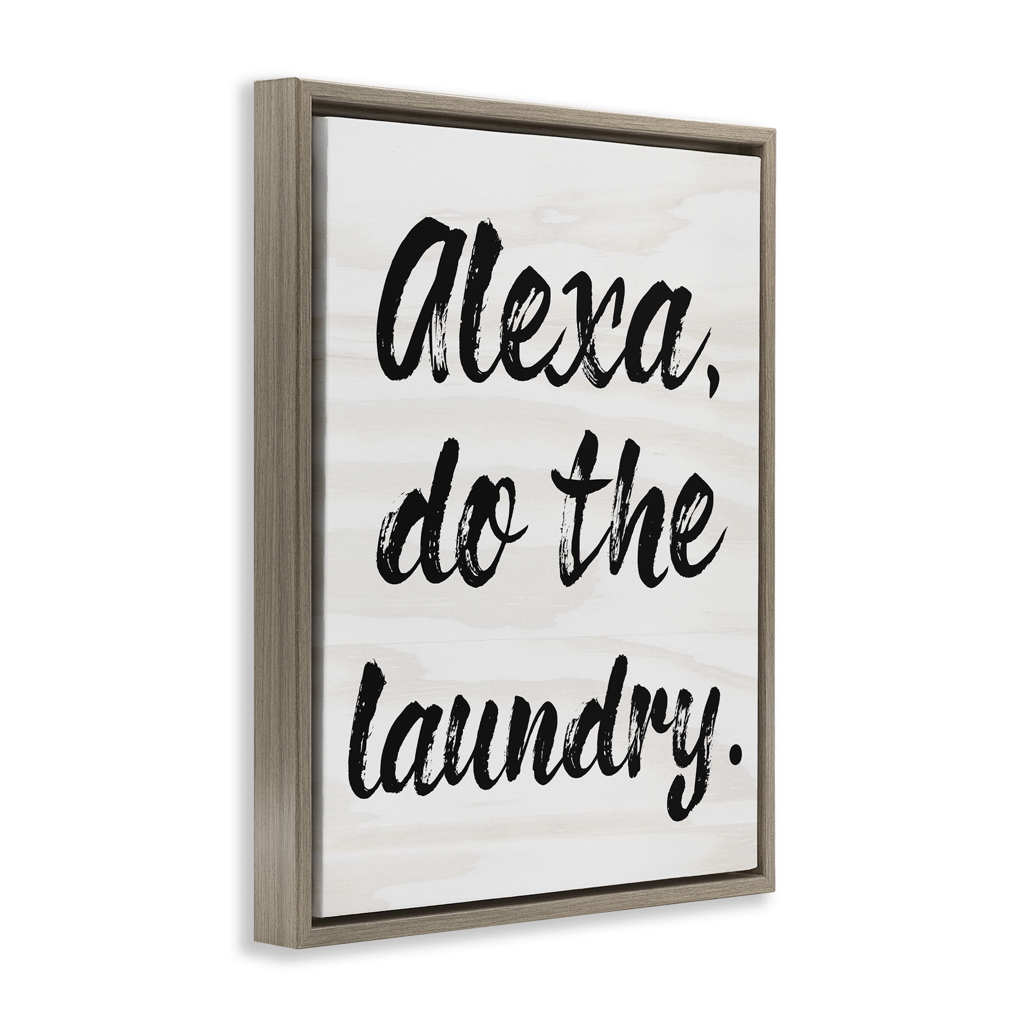 Stupell Industries Alexa Do Laundry Funny Typography Painting Brown Floater Framed Canvas Art Print Wall Art, 17 x 21