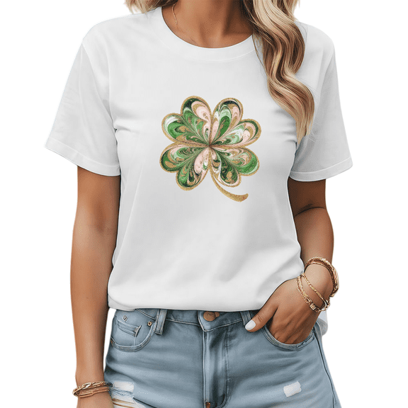 St Patricks Day Elegant Shamrock Graphic Tees Print Tshirt White Shirts S-5XL Womens Holiday Casual Tops