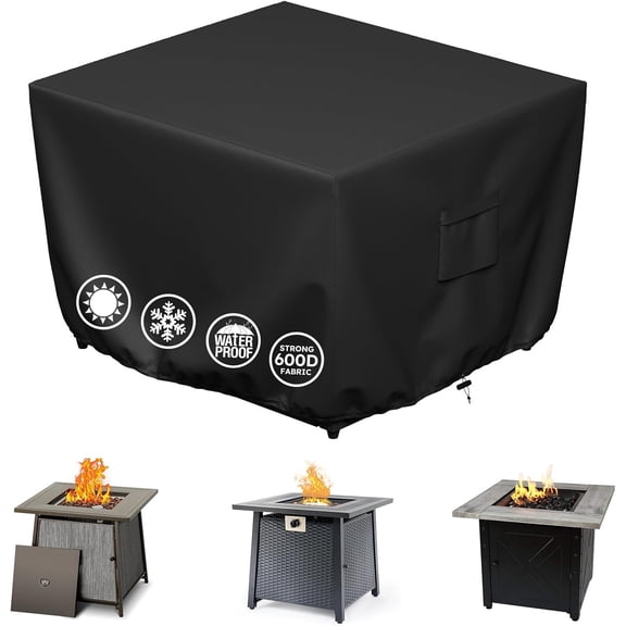 MR. COVER Square Fire Pit Cover 30 Inch, Heavy Duty 600D Waterproof Fire Pit Table Cover, Rip-Proof Fade Resistant Outdoor Firepit Cover with Drawstring & Air Vent, Fits