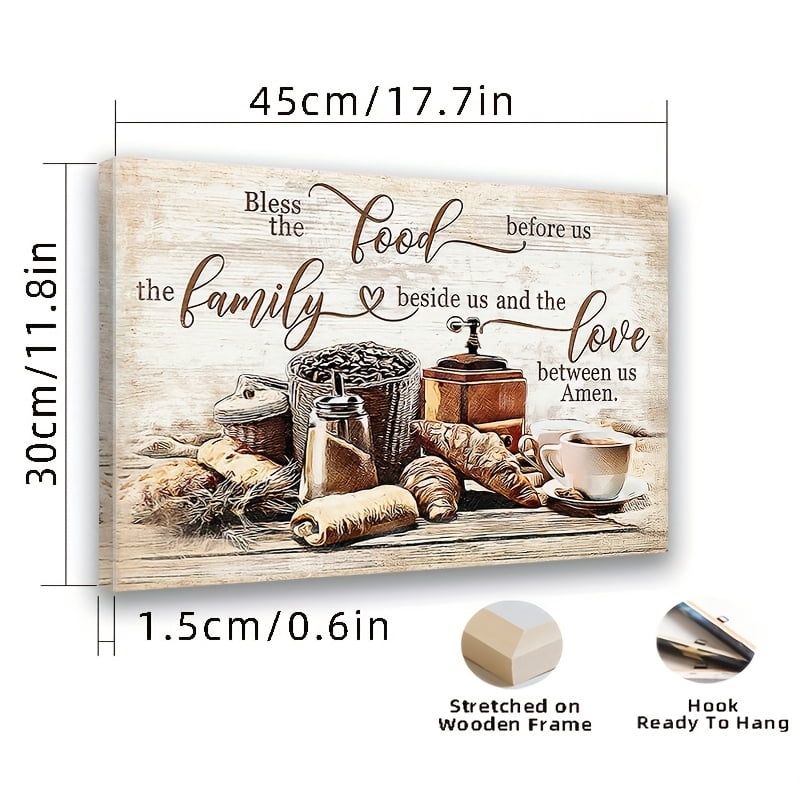 Christian Kitchen Wall Art , Coffee and Bread Decor , Rustic Coffee Theme Blessing Inspirational Quote Poster , Canvas Print Framed Modern Art , for Home Living Room Dining Room Kitchen