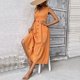 thumbnail image 5 of Vestido Vestido ceñido al cuerpo para mujer Traje de vacaciones de color sólido con botones y dobladillo con volantes sin espalda Ygjytge Naranja T M para Mujer, 5 of 8