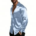 thumbnail image 4 of Long Sleeve Shirts for Men Button Down Lapel Silk Satin Blouses Beach Party Casual Top with Chest Pocket (XL, Light Blue), 4 of 6
