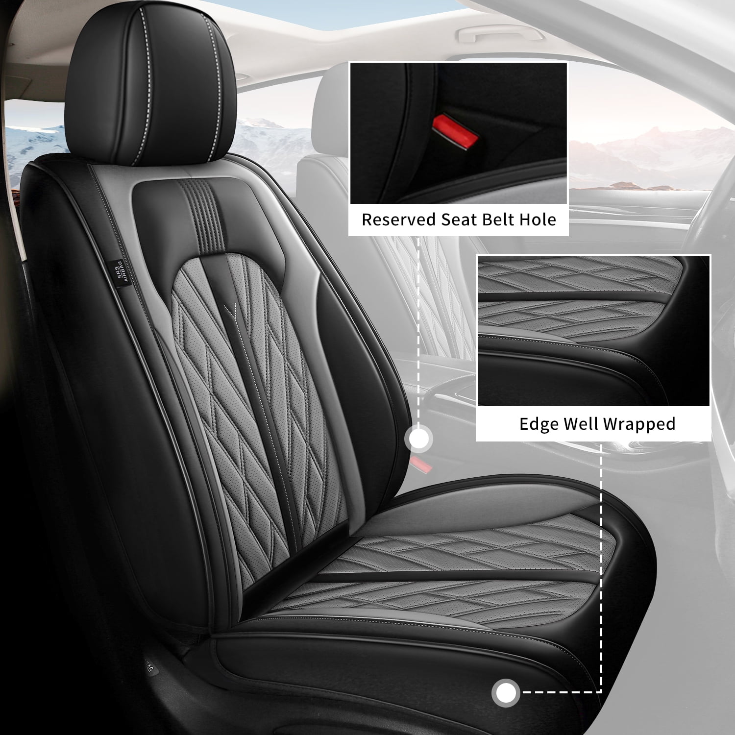 LAONNVIR Car Seat Cover for 2009-2025 Ford F-150 Auto Interior Accessories,Waterproof Leather Vehical Car Seat Cushions Cover Black&Grey,Front Seat