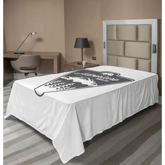 Ambesonne Saying Flat Sheet, Camping and Hiking Design, TwinXL Size, White and Grey