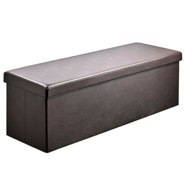 45 Inches Foldable Storage Ottoman Bench, Faux Leather Storage Bench, Storage Chest Padded Seat Footrest Stool
