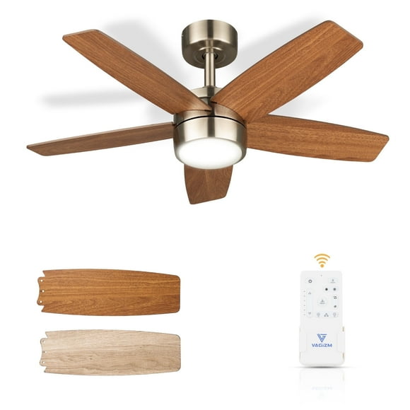 VAGIZM Ceiling Fan With Light Remote: 36 Inch Small Ceiling Fans for Kids Bedroom Dorm Room Small Room- Reversible Quiet DC Motor Dimmable Light with 6 Speeds(Brushed Nickel+Walnut)