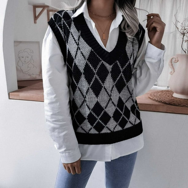 Chaleco tipo jersey para mujer chaleco tipo sueter sin mangas para mujer chaleco tipo sueter para mujer sueter suelto sin mangas con cuello en V parte superior de la linea Walmart