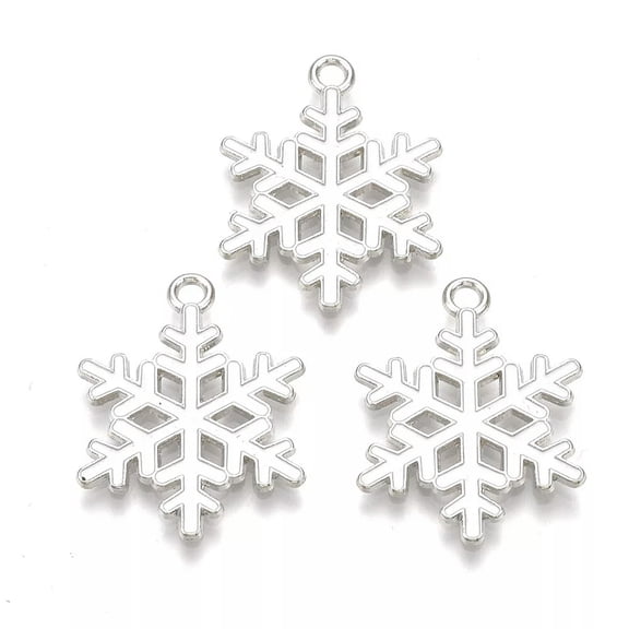 EOEMY 10Pcs White Alloy Enamel Pendants Christmas Snowflake Mini Metal Charms 25X19mm
