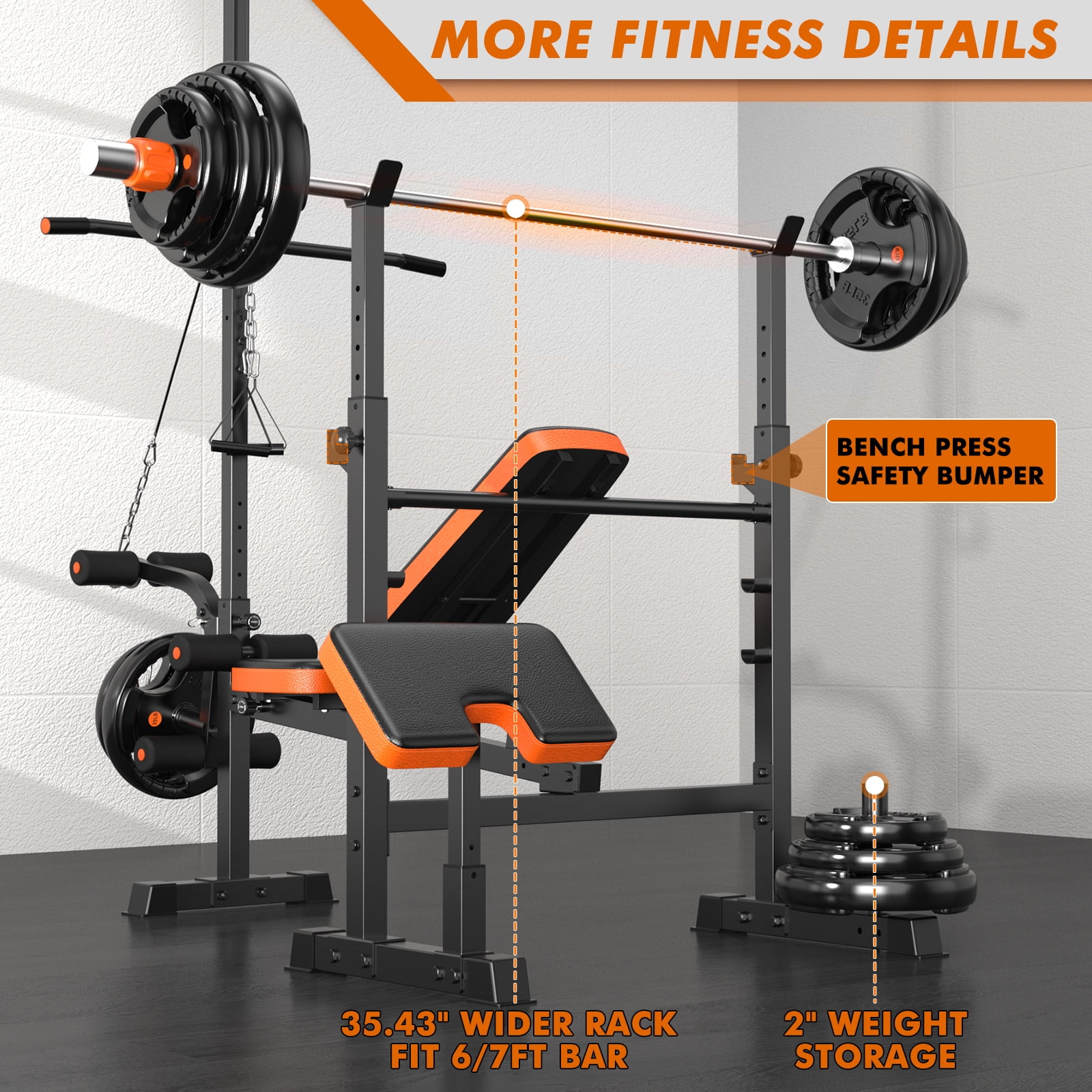 GIKPAL 800lbs 10-in-1 Multi-Function Adjustable Weight Bench Press Set with Lat Pull Down,Full Body Strength Training Workout Bench Exercise Equipment with Leg Developer, Preacher Curl