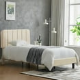 thumbnail image 2 of Taomika, Twin Size Upholstered Platform Bed Frame with Adjustable Headboard-Beige, 2 of 10