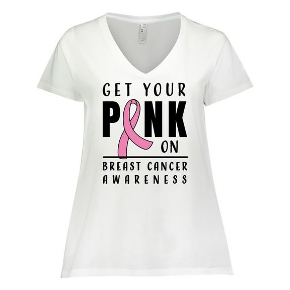 Inktastic Breast Cancer Awareness Get Your Pink on Women's Plus Size V-Neck T-Shirt
