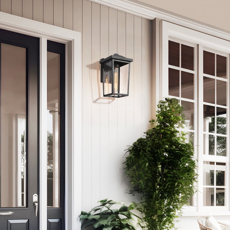 LNC 12-in Sandy Black Clear Glass Square Cage Outdoor Wall Light