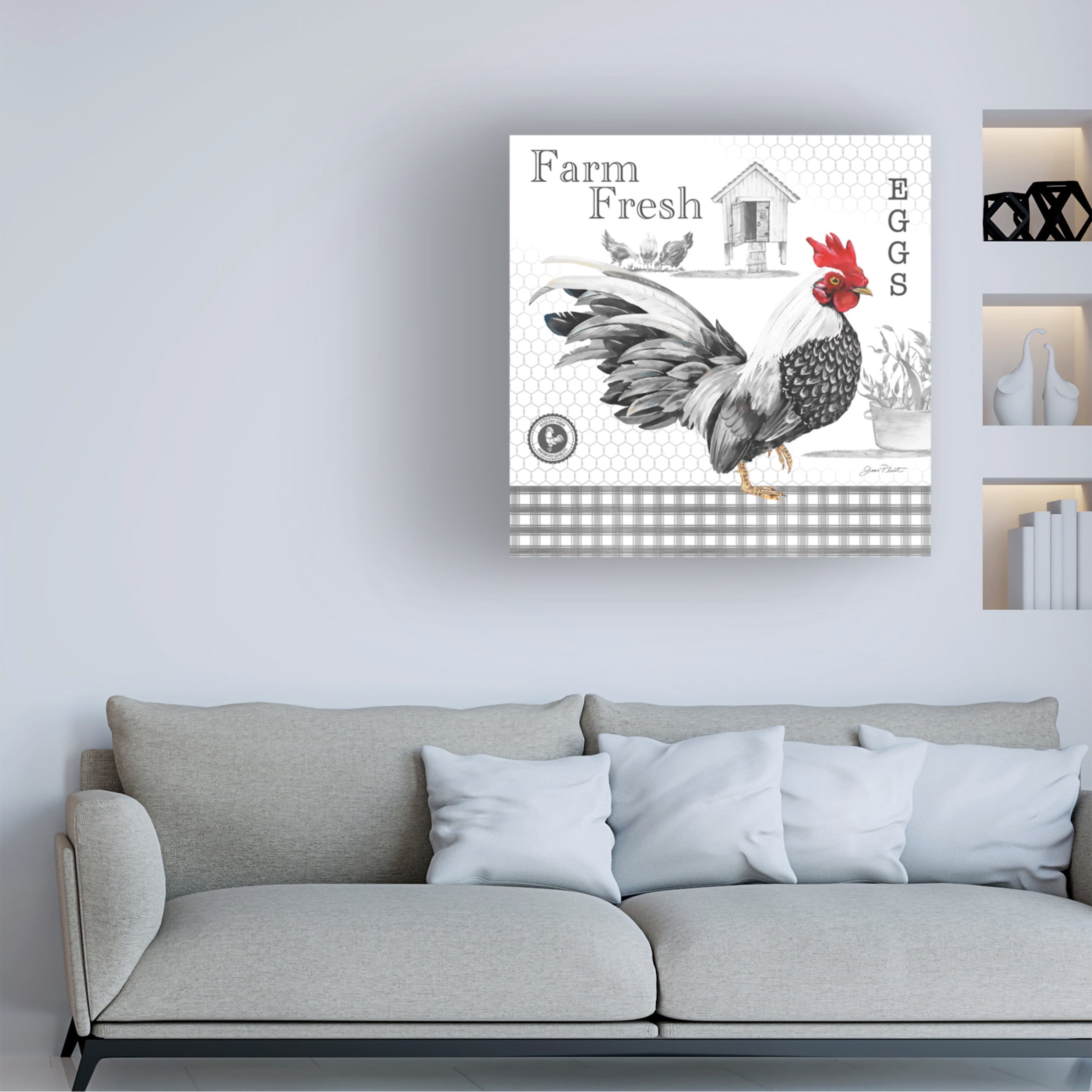 Canvas Wall Art - Jean Plout 'Plaid Country Rooster A' Wall Art for Living Room, Bedroom, or Office Décor by Trademark Fine Art - 24 x 24 Inches