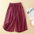 thumbnail image 4 of XuJwPNcy Cotton Linen Pants Women Drawstring Elastic Waist Capri Pants Casual Wide Leg Beach Capris with Pockets, 4 of 4