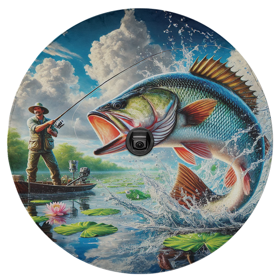 Lotusprinthandmade Bass Seabass Fishing Spare Tire Cover With Backup Camera Hole 6 Sizes (27 in.)
