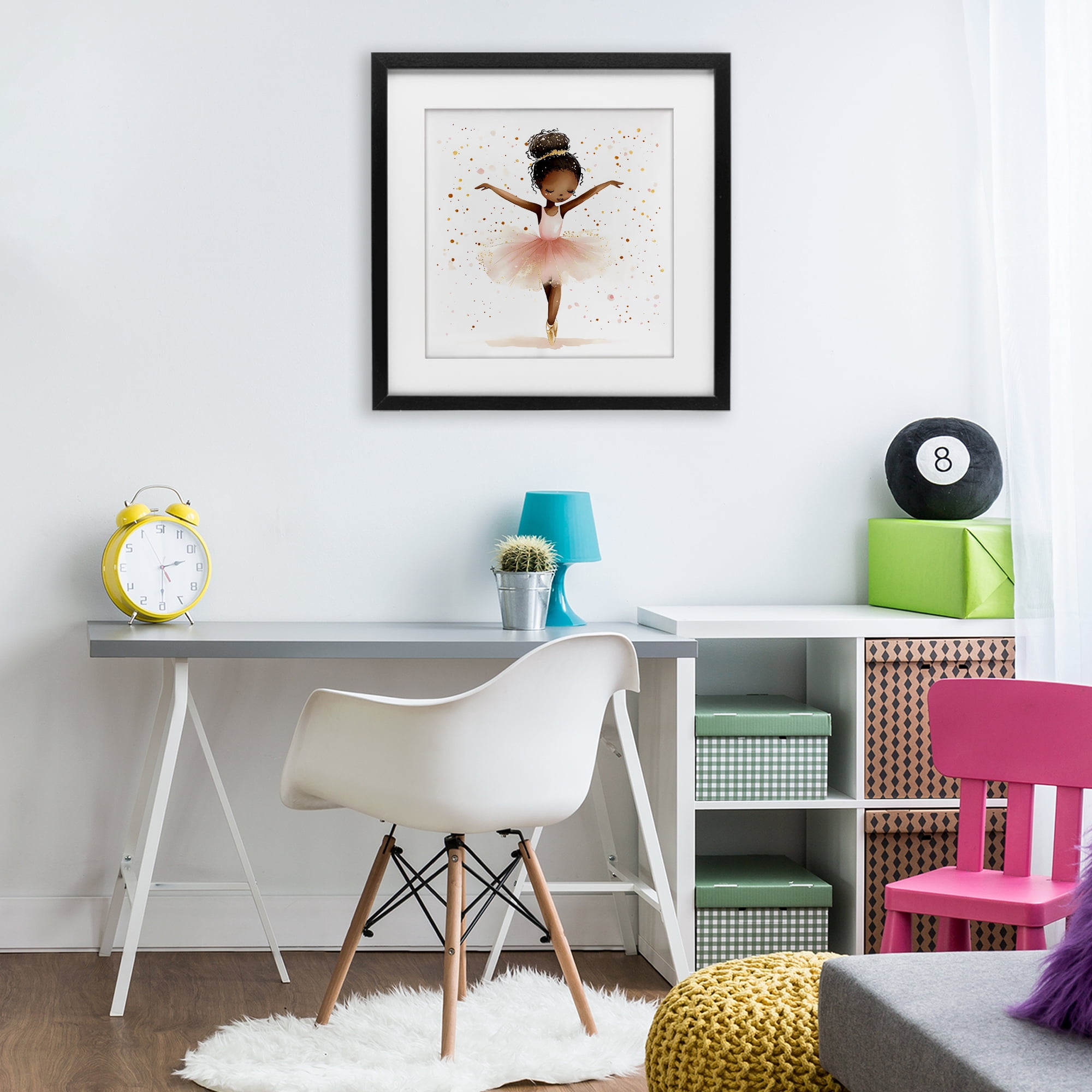 Stupell Industries Pink Ballerina Girl with Gold Black Framed Print Under Glass, design by Creative Studio