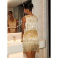 thumbnail image 2 of Gold Sleeveless Fringe Mini Dress With Beadwork And Sequin Detail For Holiday Party, 2 of 7