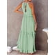 thumbnail image 4 of Vestido camisero de mujer con escote en V y botones y dobladillo con volantes sueltos para fiestas de vacaciones de media manga, 4 of 5