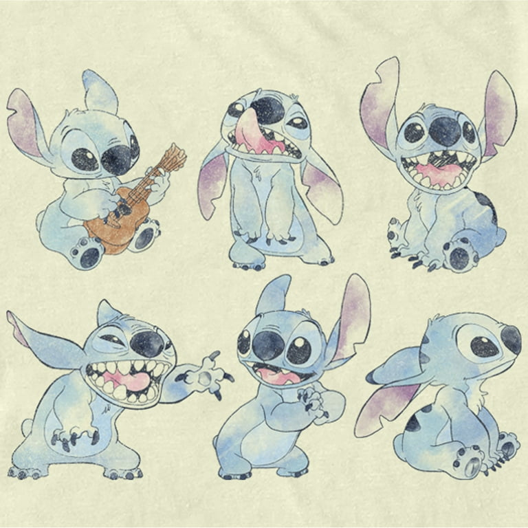 Men's Lilo & Stitch Watercolor Poses of Stitch Graphic Tee