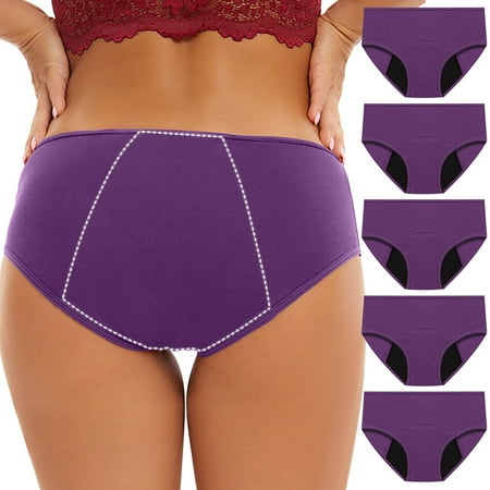 5PC Leak Proof Menstrual Panties  Cotton Underwear  Women s Physiological Underpants  Breathable  Soft  Comfortable  for Daily Use  Leakproof Protection  Womens Plus Size Clothing | Purple 4XL
