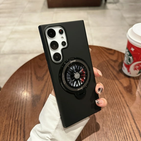 Decase for Samsung Galaxy S23 Ultra,Galaxy S23 Ultra Case with 360° Rotating Gyroscope Ring Kickstand Bracket,Slim Thin Matte Hard PC Anti-Scratch Lightweight Phone Cover for Samsung S23 Ultra,Black