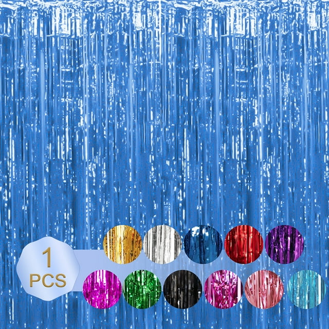 Wosthever Cortina de oropel no tóxica e inodoro, telón de fondo personalizado para fiesta, decoraciones para fiesta de cumpleaños, cortina de Kits de decoración para fiestas Azul 6.5 pies