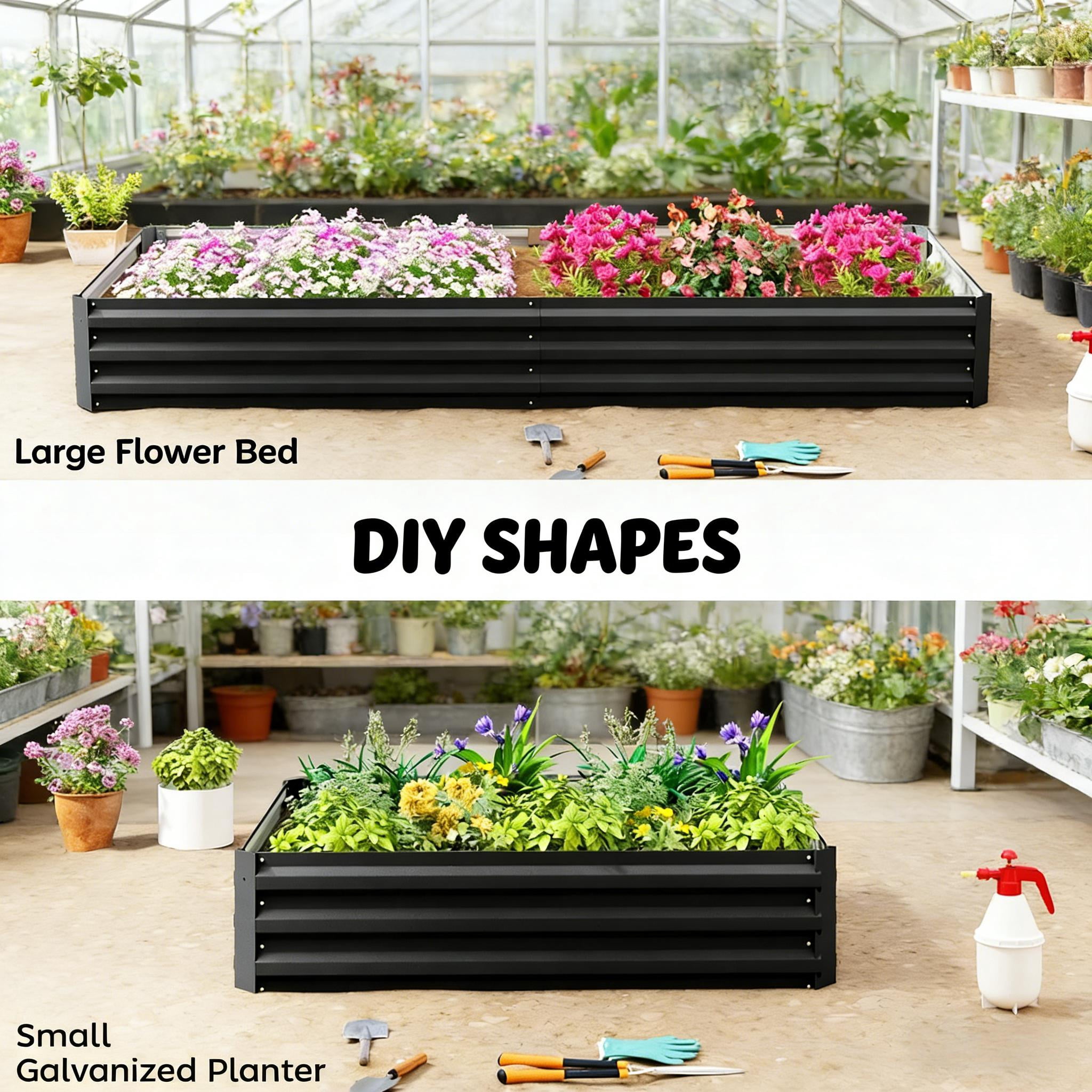 Galvanized Steel Raised Garden Bed Outdoor Planter Box for Flowers Succulents Vegetables Herbs Large Black Open Bottom Rust Resistant Easy Assembly