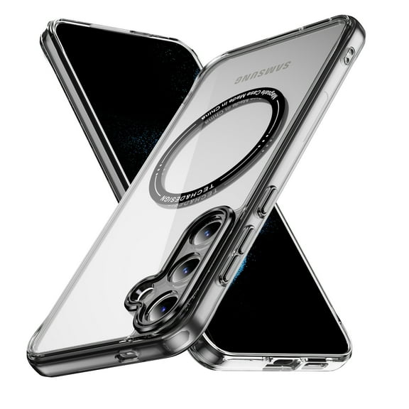 Magnetic Clear Compatible with Samsung Galaxy S24 Case, Military Grade Drop Tested, Compatible with MagSafe, Shockproof Protective Hard Back Slim Case for Samsung Galaxy S24, Black