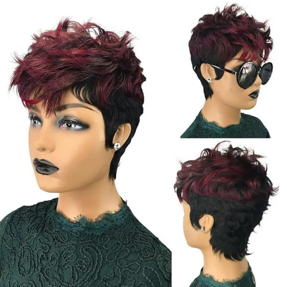 Pixie Cut Wigs Human Hair Wigs 1b/99J Color Short Layered Pixie Cut Wigs For Black Women Brazilian Virgin Human Hair Wigs Glueless Wigs Full Machine Made Wigs (1b/99j)