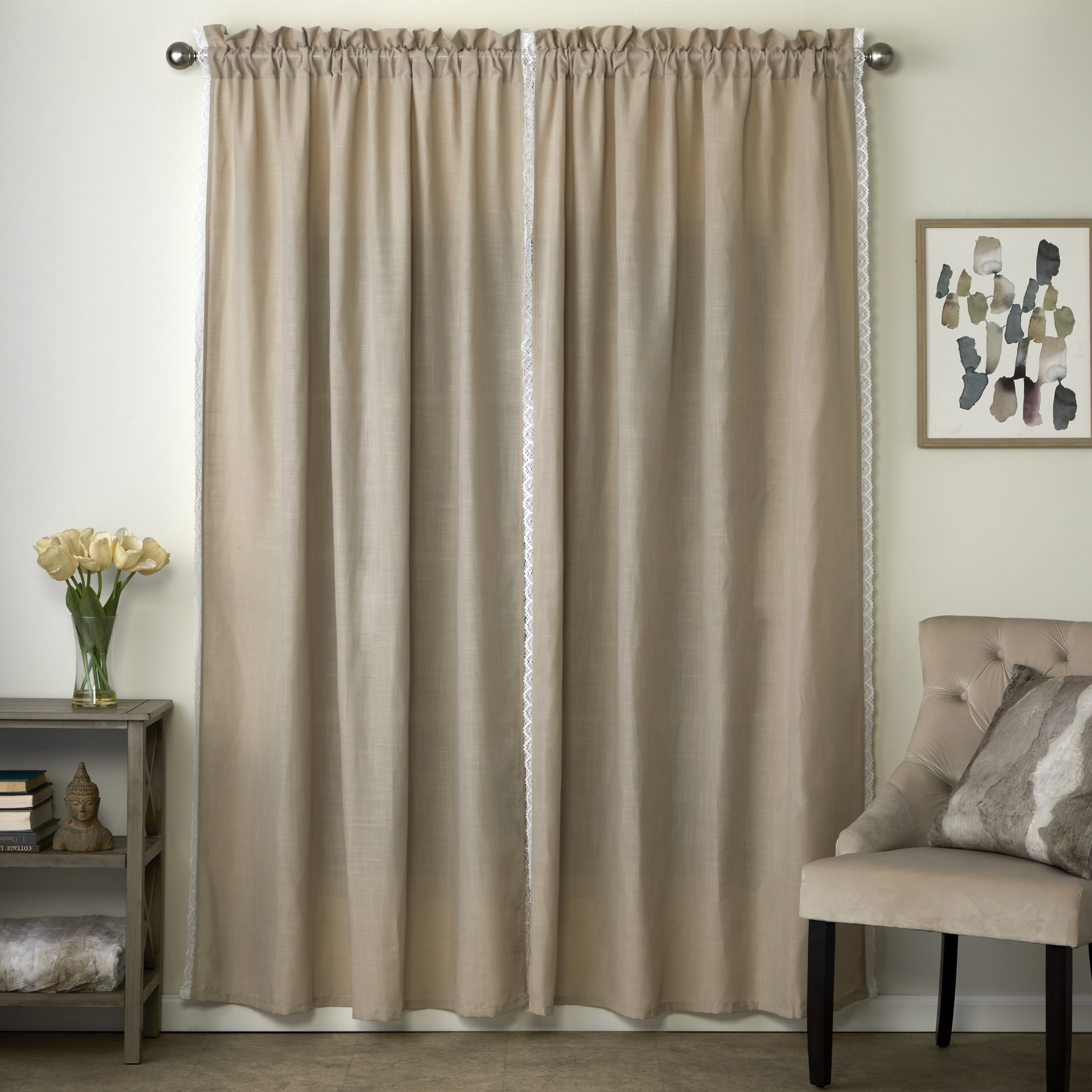 SKL Home Catherine Crochet Curtain Panel Pair, Tan, 52x63
