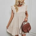 thumbnail image 6 of Teissuly Women's Solid Color Ruffle Elegant Loose Short Sleeved Round Neck Dress, 6 of 7