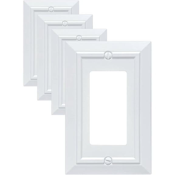 FunKiim Classic Architecture Wall Plates,Light Switch covers, Electrical Outlet Covers, Duplex receptacle wall plates,Mid Size Bamboo Fiber Material Switch plates Pure White (1 Gang Decorator 4PK)