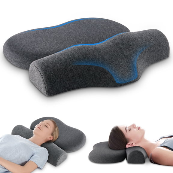 MOONORAH 2-in-1 Cervical Pillow Set, Ergonomic Waterdrop Neck Pillow   Flat Pillow for Head Support, Memory Foam for Side/Back Sleepers, Relieve Neck & Shoulder Tension, Home & Travel (1 Set)