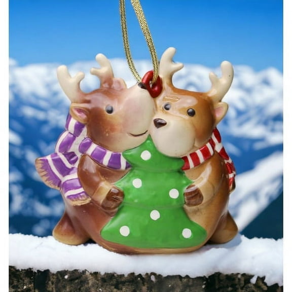 Ceramic Christmas Reindeer Ornament 4.25 x 1.75 Home