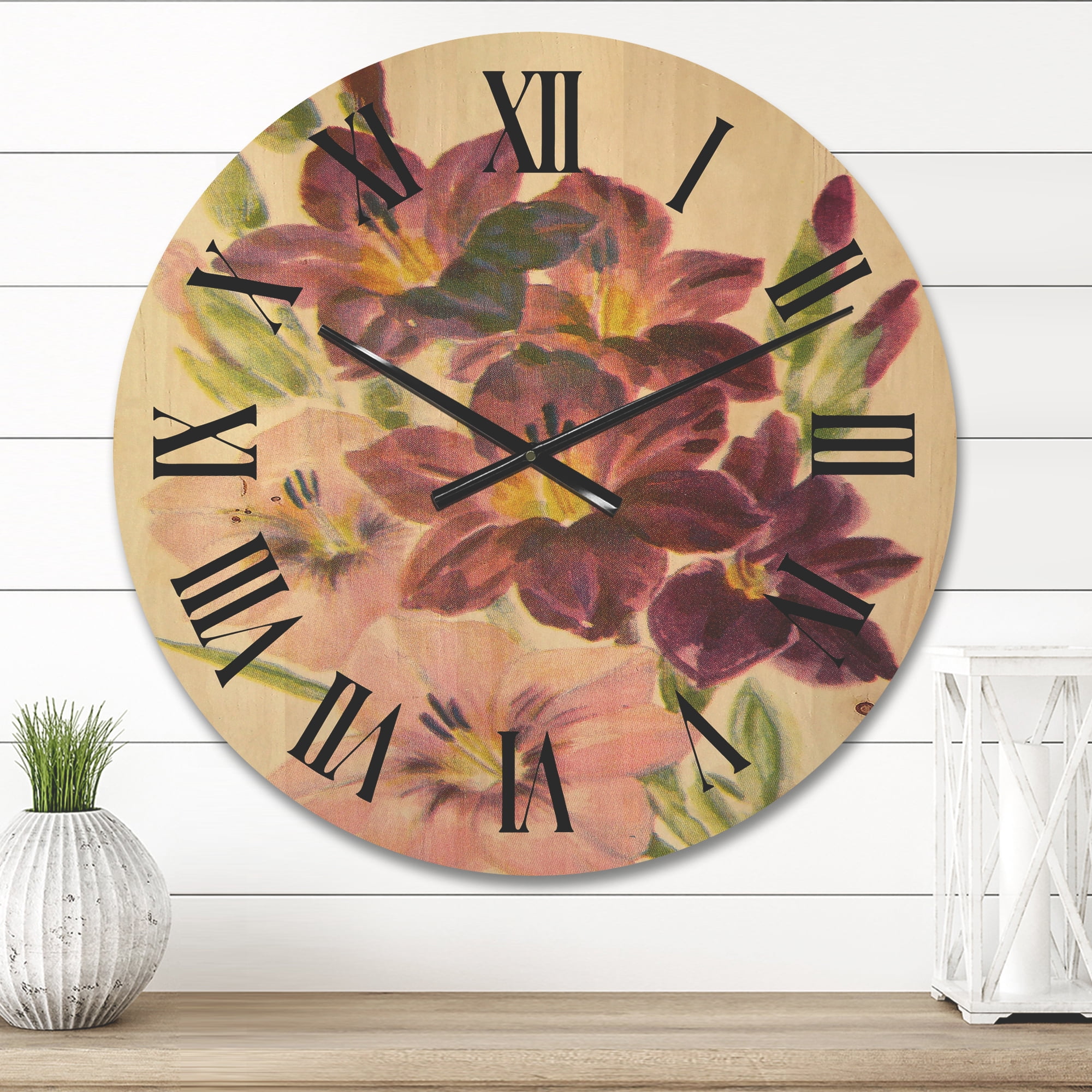 Designart 'Retro Dark and Light Pink Gladiolus' Traditional Wood Wall Clock