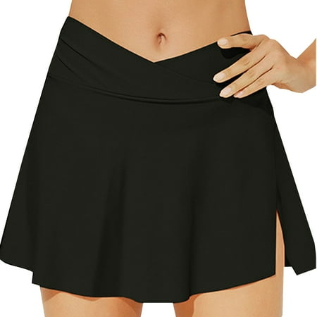 ANINEO Women Swimwear High Waist Bikini Bottom Retro Ruched Swim Short Shirred Tankinis Brief Swimming Skirt Trunks Lovely Hawaii Summer Tropical Brazilian Beachwear