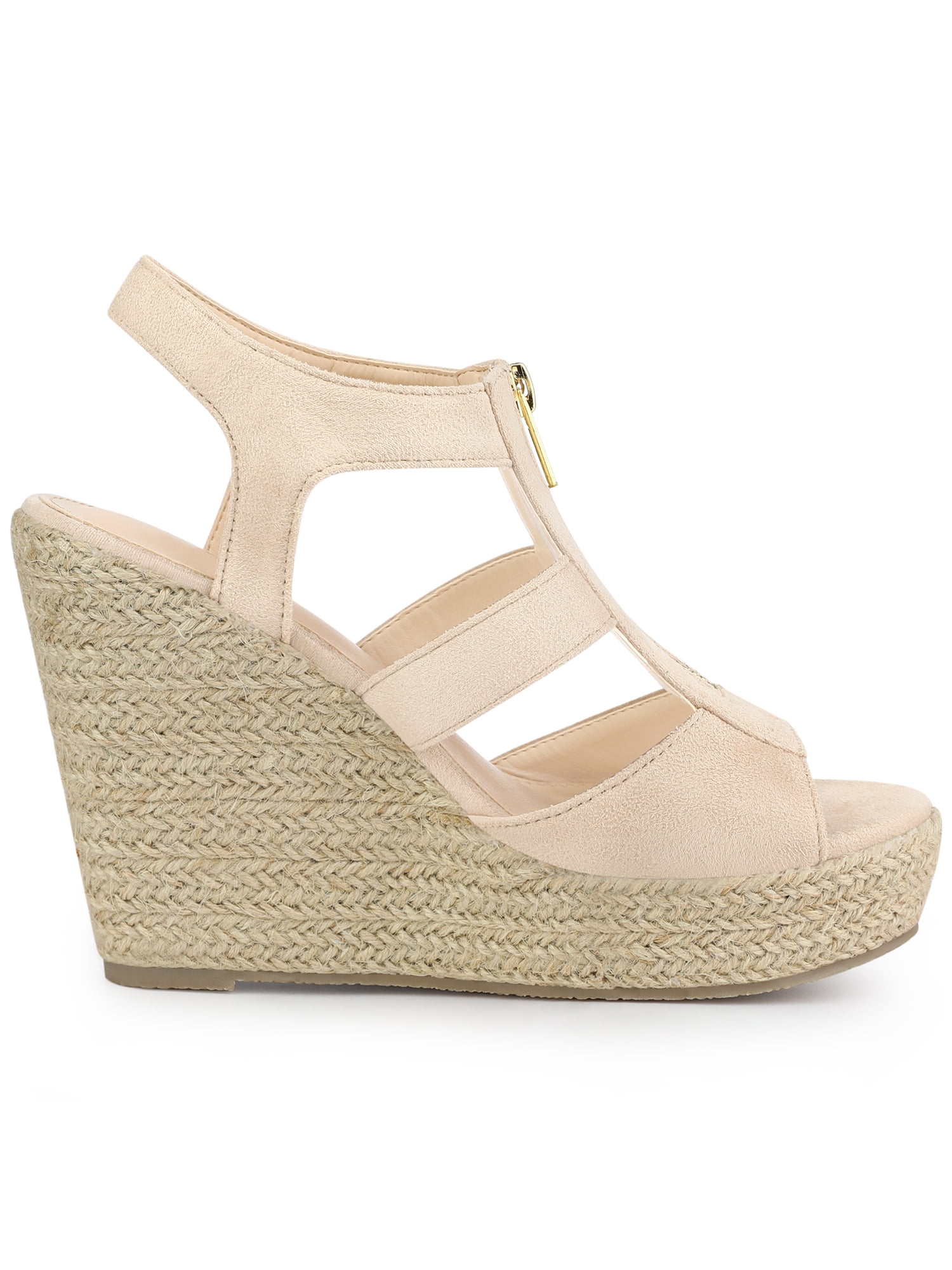 DARING DIVA Women's Wedges Zipper Sandals Platform Wedges Heels Sandals Beige 9