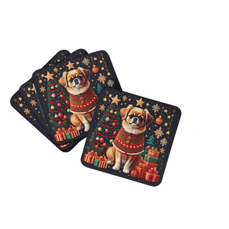 

Tibetan Spaniel Christmas Foam Coaster Set of 4 3.5 in x 3.5 in