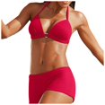 thumbnail image 2 of DPTALR Women's Brief Solid Color Flat Angle Split Sexy Lady Bikini Swimsuit, 2 of 4