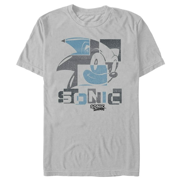 Men's Sonic the Hedgehog Black and Blue Distressed Abstract Portrait Graphic T-Shirt