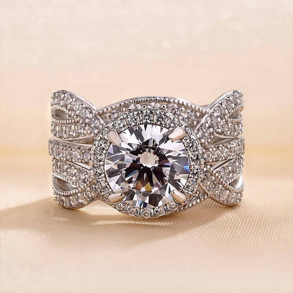 Kalapi Jewel 1.7 Ct Moissanite Engagement Ring Set with Enhancer Band - 14K White Gold Plated Round Cut Ring Set - Exquisite Wedding Anniversary Ring for Bridal - Gifts for Weddings