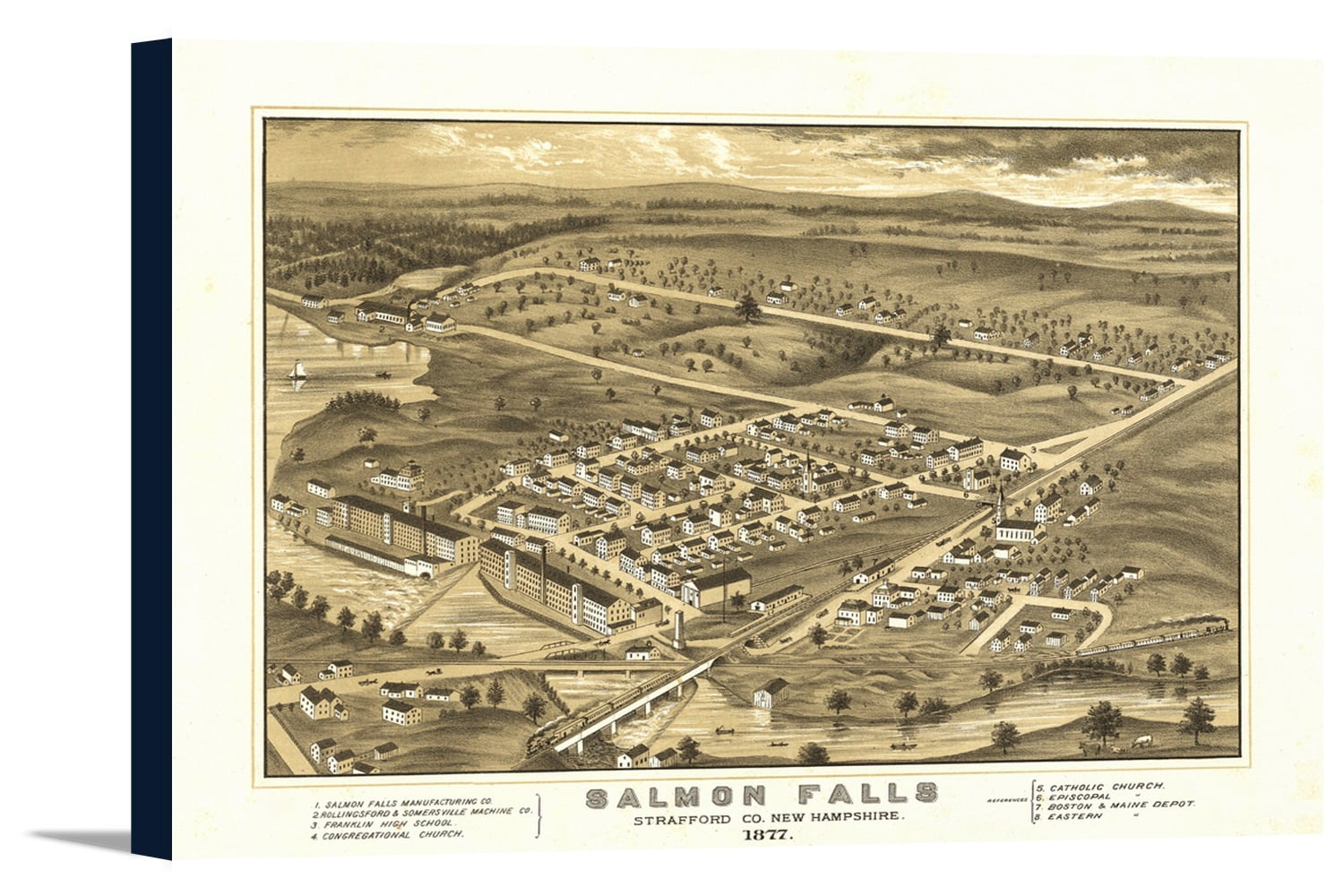 Rollinsford, New Hampshire Panoramic Map (18x12 Gallery Wrapped