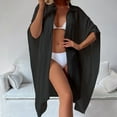 thumbnail image 4 of Bikini Sortie de Plage Couleur Unie Manches Dolman à Simple Boutonnage Coupe Ample Col Rabattu Polyester Perspective Maillot de Bain pour Femmes Col de Plage Sortie de Plage pour Femmes, 4 of 7